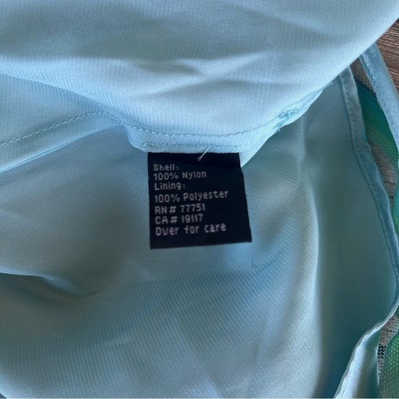 Y2K Betsey Johnson Ribbon Chevron A-Line Dress Black Label Aqua Green Sz 8 FLAW - Picture 13 of 15